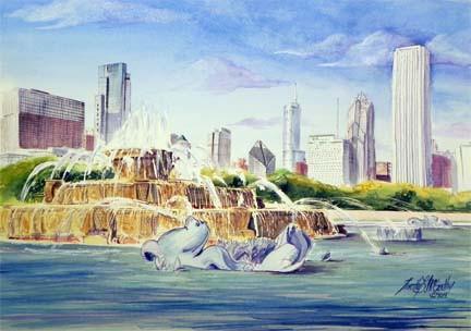 432x304 Buckingham Fountain Watercolor Mccarthy Fine Arts - Fountain Watercolor