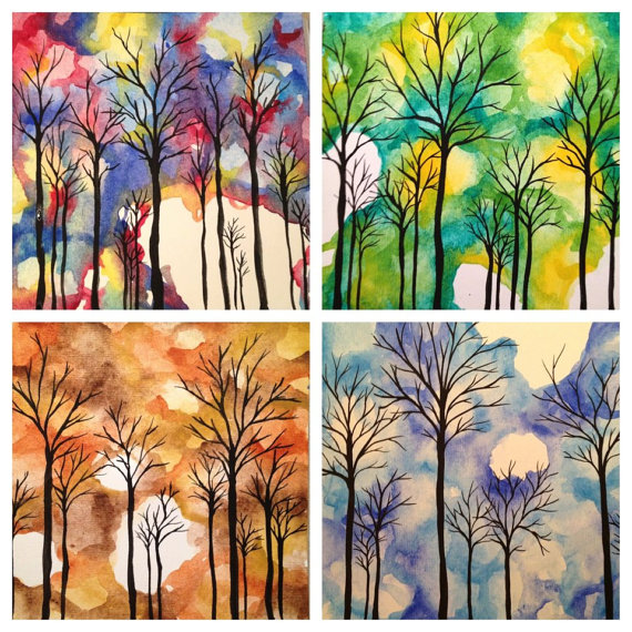 570x570 Four Seasons Print Set Watercolor Trees By Lolarachelle On Etsy - Four Seasons Watercolor