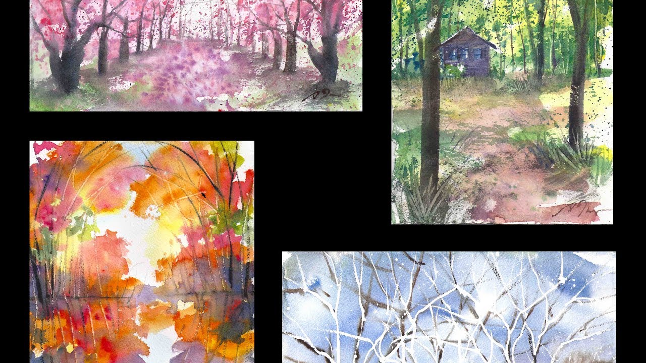 1280x720 Paint Night Sample Paintings Four Seasons By Sumiyo Toribe - Four Seasons Watercolor