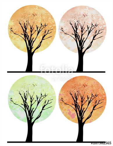 388x500 Set Of Stylized Watercolor Trees For All Four Seasons - Four Seasons Watercolor