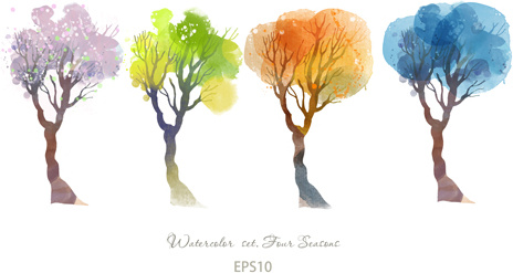 464x247 Watercolor Four Seasons Trees Vector Free Vector In Encapsulated - Four Seasons Watercolor