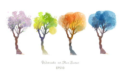 500x313 Watercolor Four Seasons Trees Vector Material Free Download - Four Seasons Watercolor
