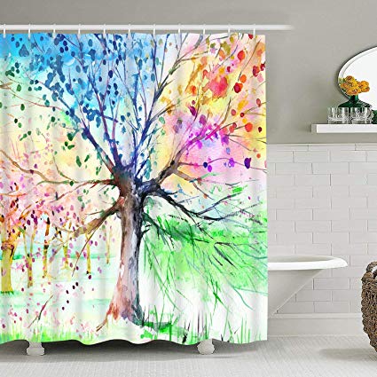 425x425 Bleum Cade Colorful Tree Shower Curtain Four Seasons - Four Seasons Watercolor