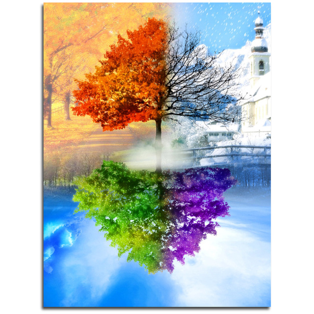 640x640 Embroidery Crystal Mosaic Four Seasons Trees Diy Diamond Pattern - Four Seasons Watercolor