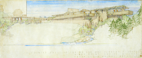 600x247 Frank Lloyd Wright Herbert F. Johnson House, Wingspread - Frank Lloyd Wright Watercolor