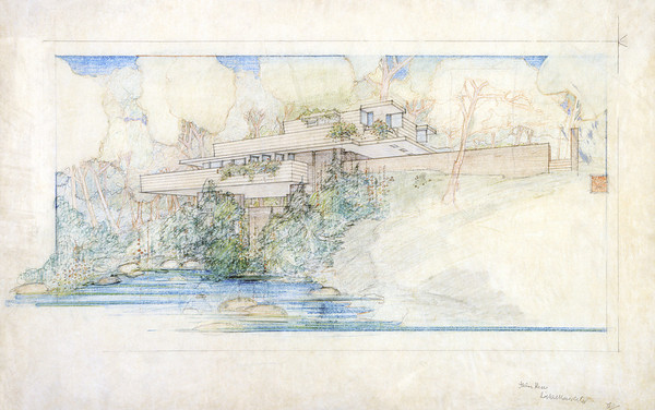 600x376 Frank Lloyd Wright John C. Pew House, Shorewood Hills, Wi - Frank Lloyd Wright Watercolor