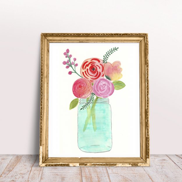 625x625 Watercolor Flowers In A Mason Jar - Free Printable Watercolor Flowers