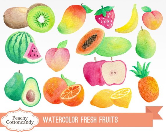 570x453 Buy 2 Get 1 Free Watercolor Fruits Clip Art Water Color Etsy - Free Watercolor Art