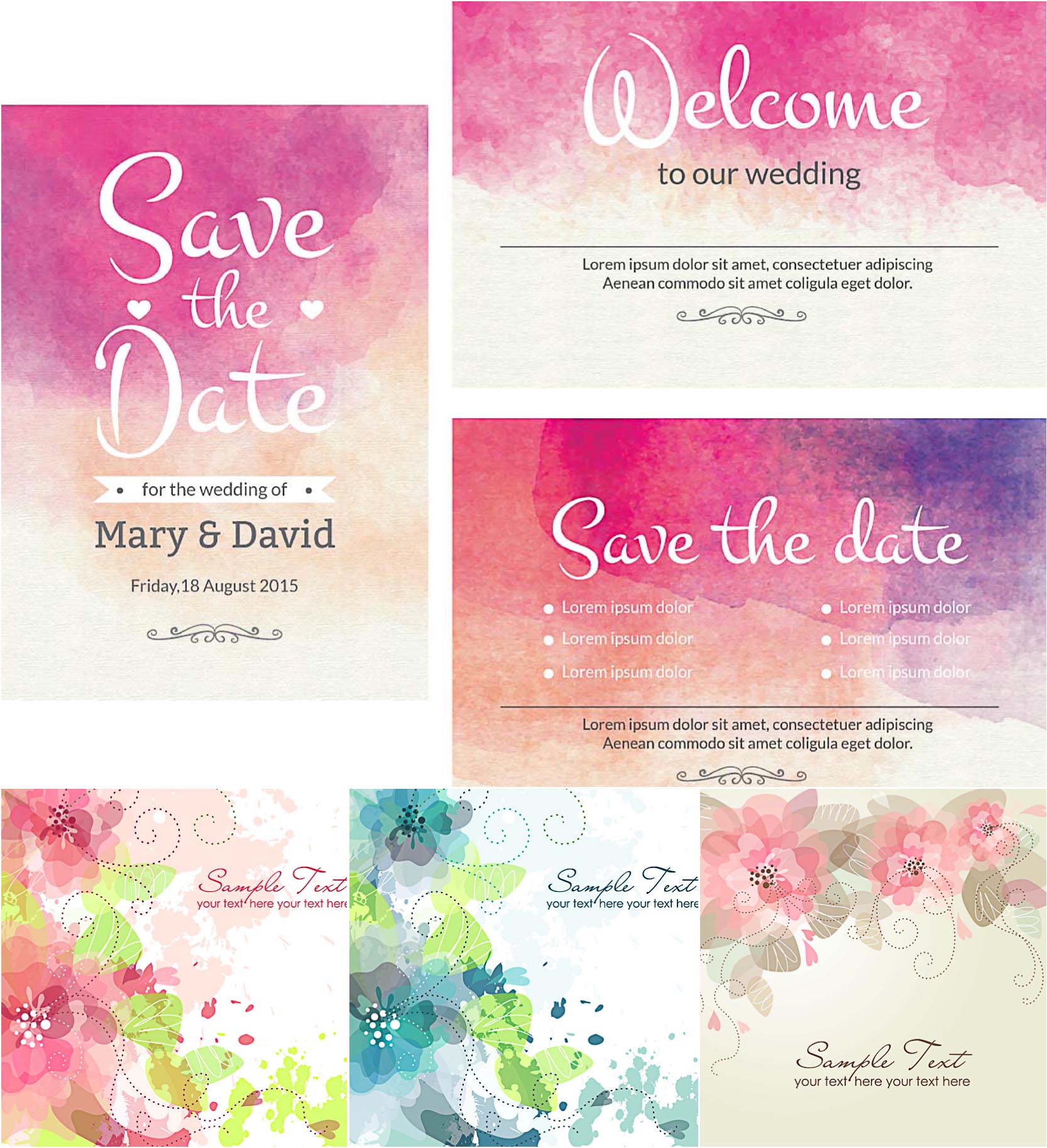 1666x1825 Watercolor Wedding Cute Cards Vector Free Download - Free Watercolor Designs