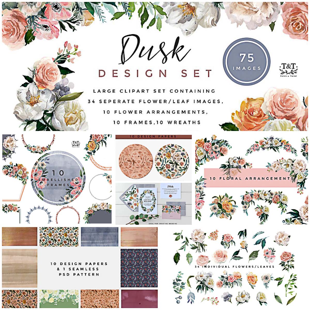 1200x1200 Flower Watercolor Clipart Dusk Set Free Download - Free Watercolor Designs