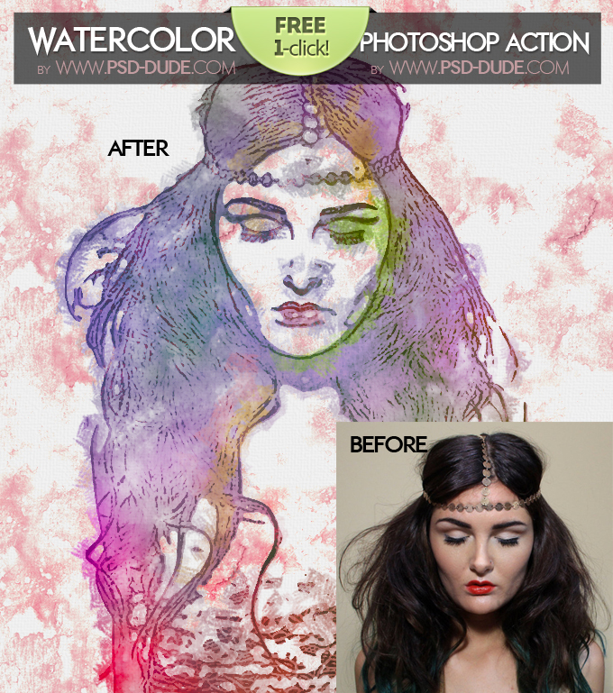 680x769 Watercolor Photoshop Free Action Psddude - Free Watercolor Effect