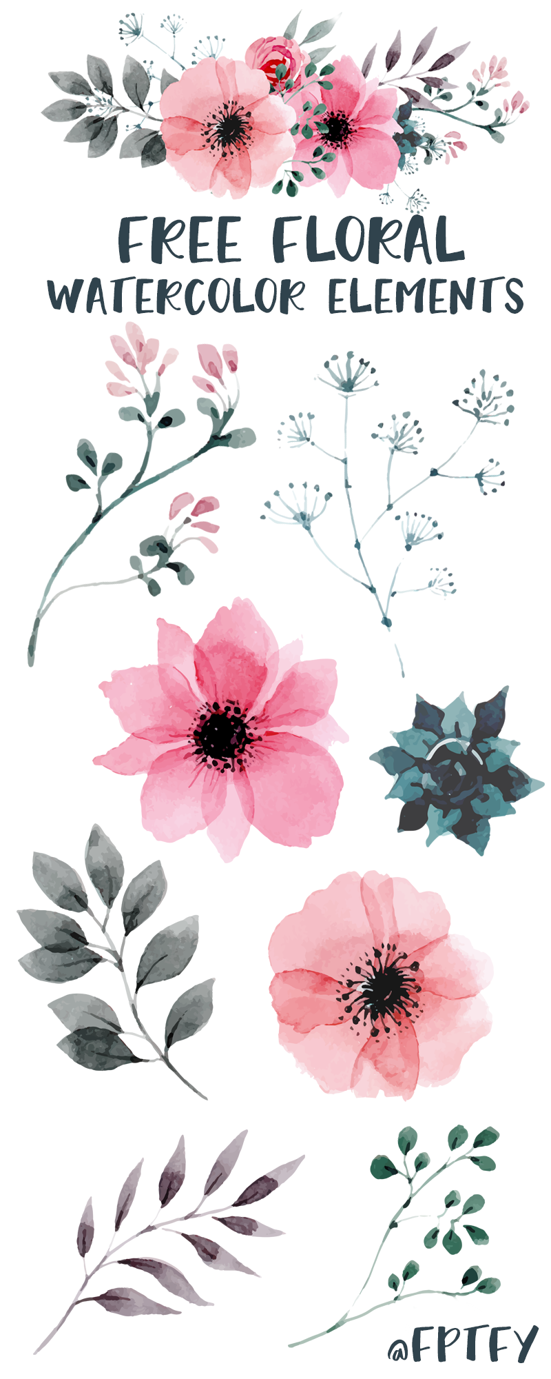 800x2000 Free Watercolor Floral Elements In 2018 Watercolor - Free Watercolor Elements