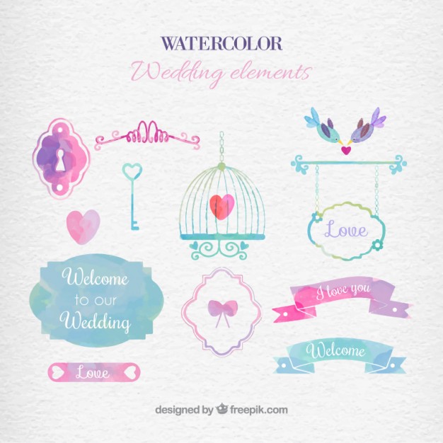626x626 Watercolor Wedding Elements Vector Free Download - Free Watercolor Elements