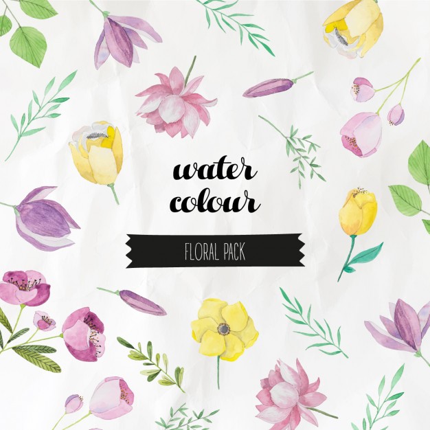 626x626 Watercolor Floral Pack Vector Free Download - Free Watercolor Floral Background