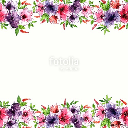 500x500 Floral Background. Watercolor Floral Border. Birthday Card - Free Watercolor Flower Border