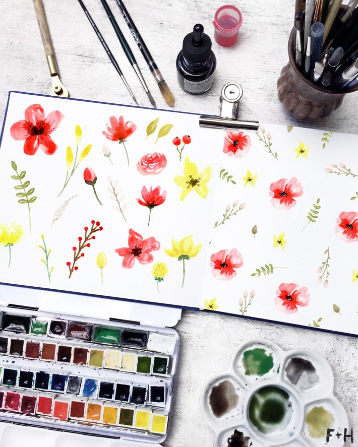 710x887 Red Amp Yellow Free Watercolor Flowers Clipart - Free Watercolor Flower Clipart