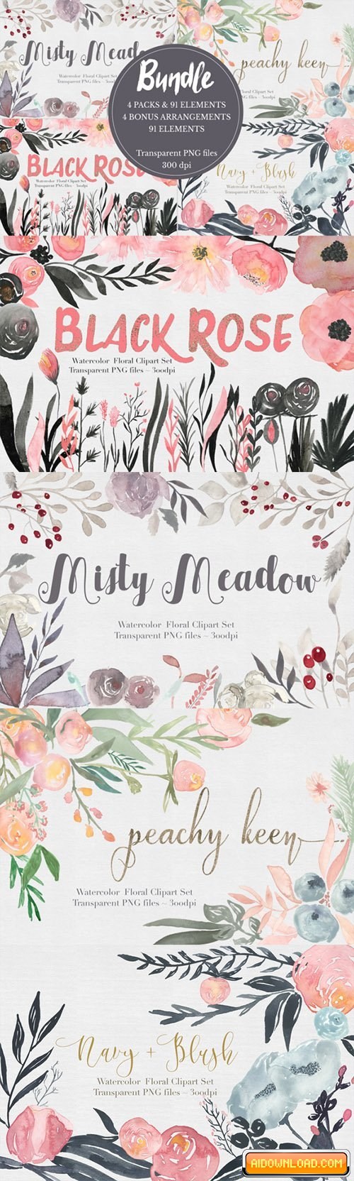 500x1664 Watercolor Flower Bundle 469043 Free Download Free Graphic - Free Watercolor Flower Images