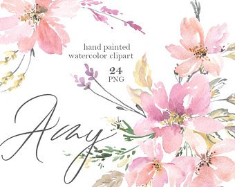 340x270 Watercolor Flowers Clipart Gentle Floral Clip Art Png Free Etsy - Free Watercolor Flower Images