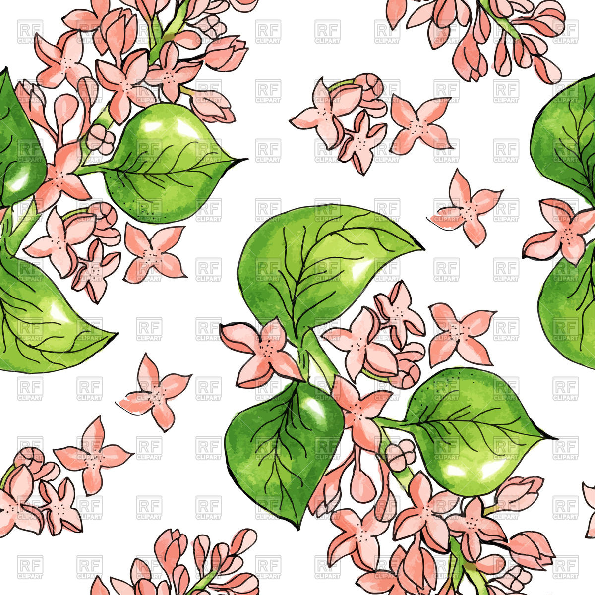 1200x1200 Seamless Pattern With Watercolor Flowers And Leaves Vector Image - Free Watercolor Flower Vector