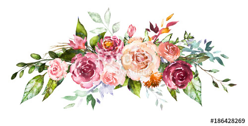 500x255 Watercolor Flowers. Hand Painted Floral Illustration. Bouquet Of - Free Watercolor Flowers