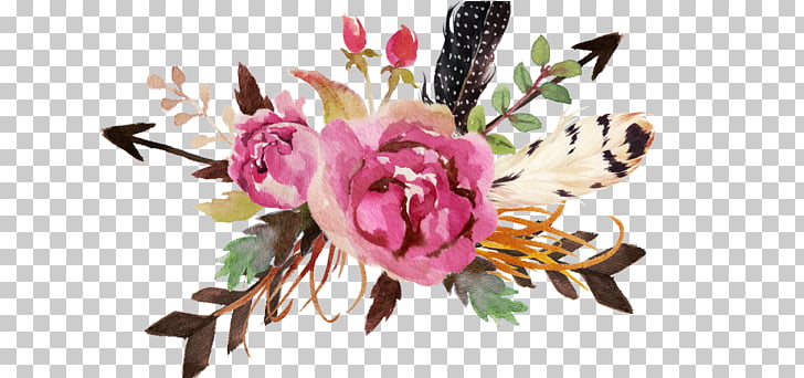 728x342 Floral Design Feather Flower Watercolor Painting, Creative - Free Watercolor Flowers Png