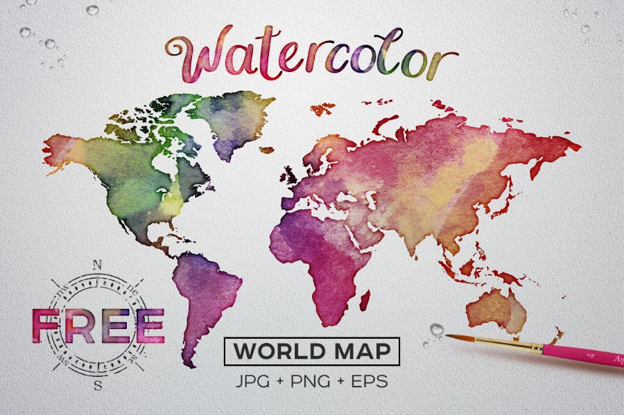 900x599 Free Watercolor World Map Free Design Resources - Free Watercolor Png