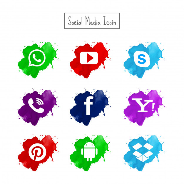 626x626 Modern Watercolor Social Media Icons Set Vector Free Download - Free Watercolor Social Media Icons