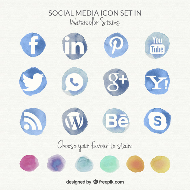 626x626 Watercolor Social Media Icons Vector Free Download - Free Watercolor Social Media Icons