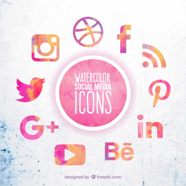 626x626 Watercolor Social Media Icons Vector Premium Download - Free Watercolor Social Media Icons