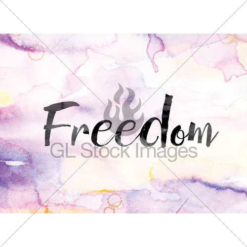 500x500 Freedom Colorful Watercolor And Ink Word Art Gl Stock Images - Freedom Watercolor