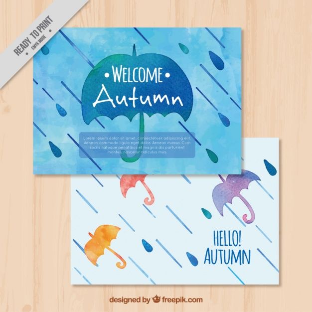 626x626 Autumn Beautiful Watercolor Cards With Umbrella Free Vector My - Freepik Watercolor