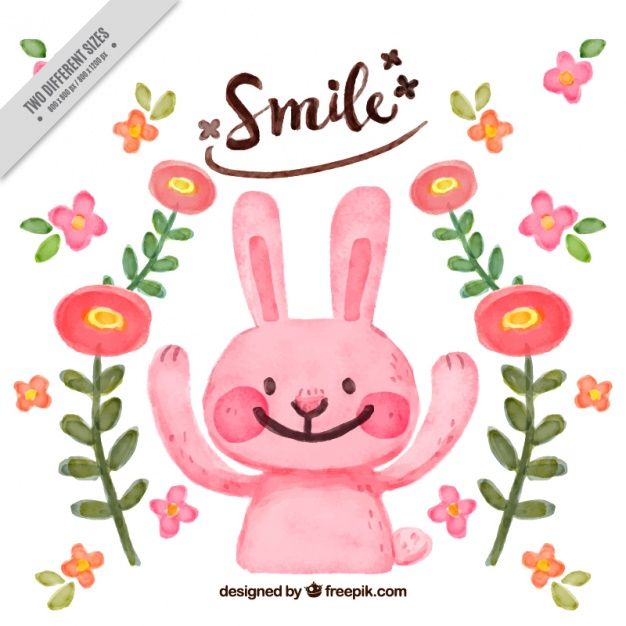 626x626 Background Of Pretty Rabbit And Watercolor Flowers Free Vector - Freepik Watercolor