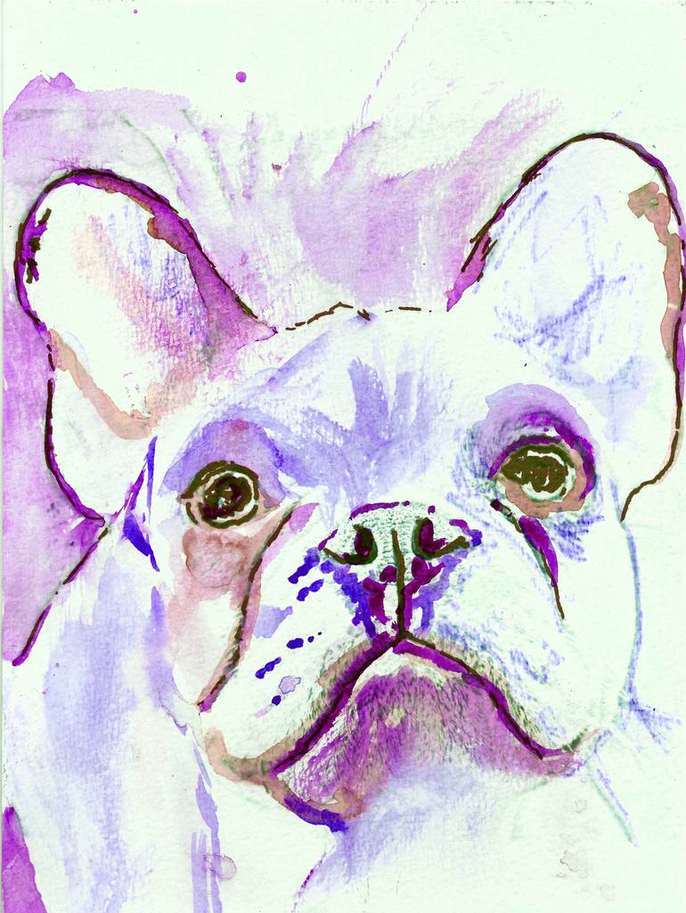 770x1025 French Bulldog Watercolor In Purple Cute Frenchie Painting Bulldog - French Bulldog Watercolor