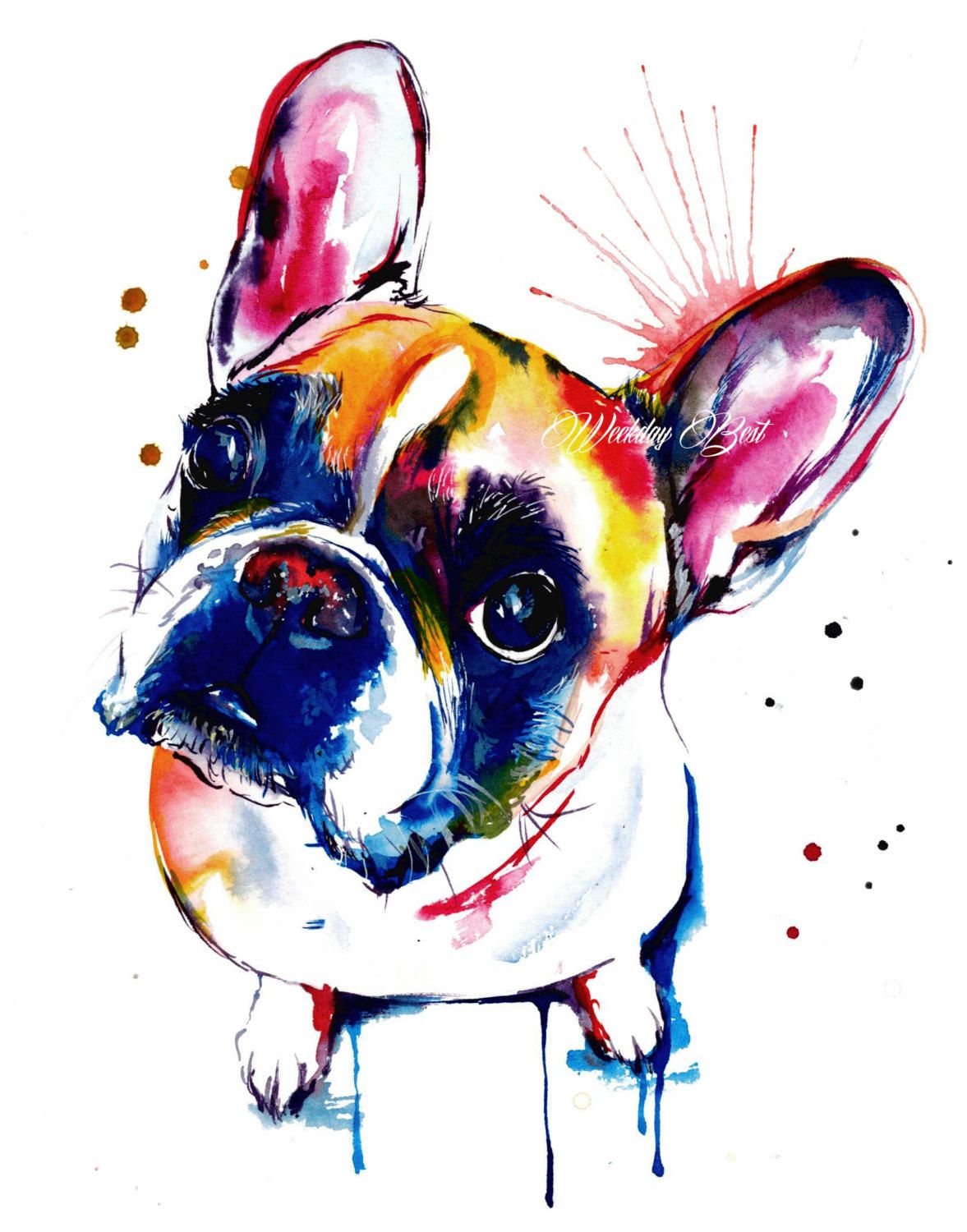 1177x1500 French Bulldog Frenchie Art Print Print Of By Weekdaybest On Etsy - French Bulldog Watercolor