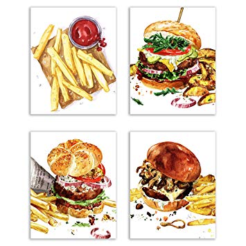 355x355 Cool Burger Kitchen Prints - French Fries Watercolor