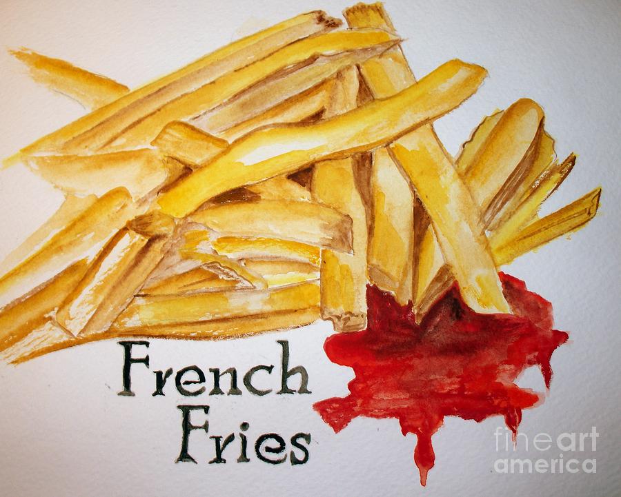 900x721 French Fries Painting By Carol Grimes - French Fries Watercolor