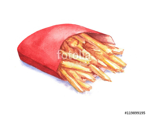 500x394 Hand Drawn Watercolor Illustration Of Fresh French Fries. Isolated - French Fries Watercolor