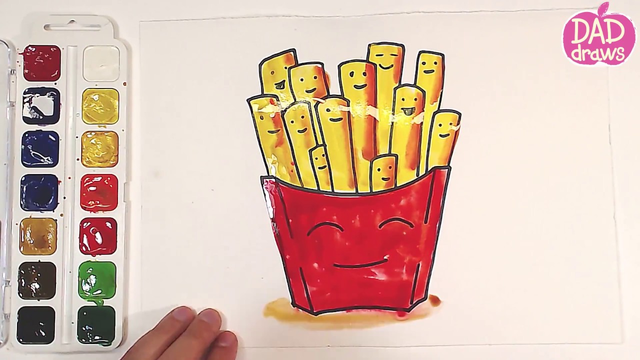 1280x720 How To Draw Funny French Fries With A Watercolor Paint - French Fries Watercolor