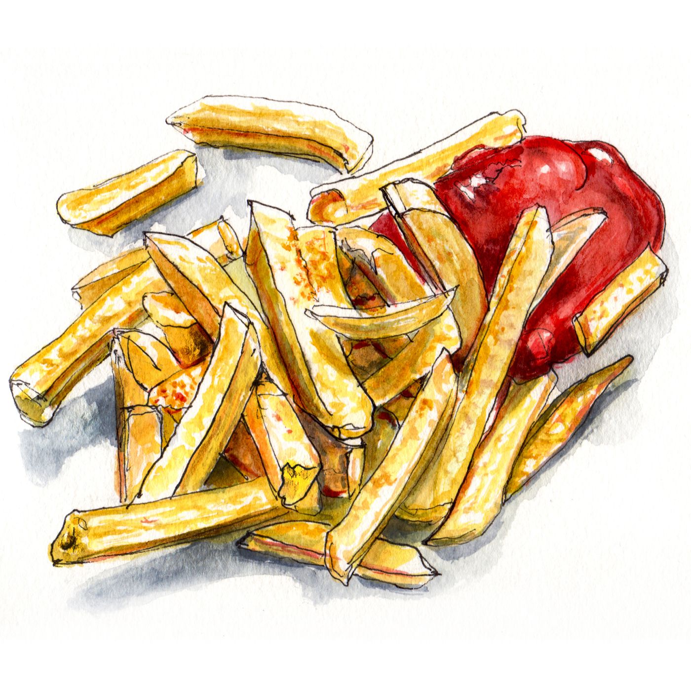 1400x1410 The Magic Of Simple Stuff Watercolor - French Fries Watercolor