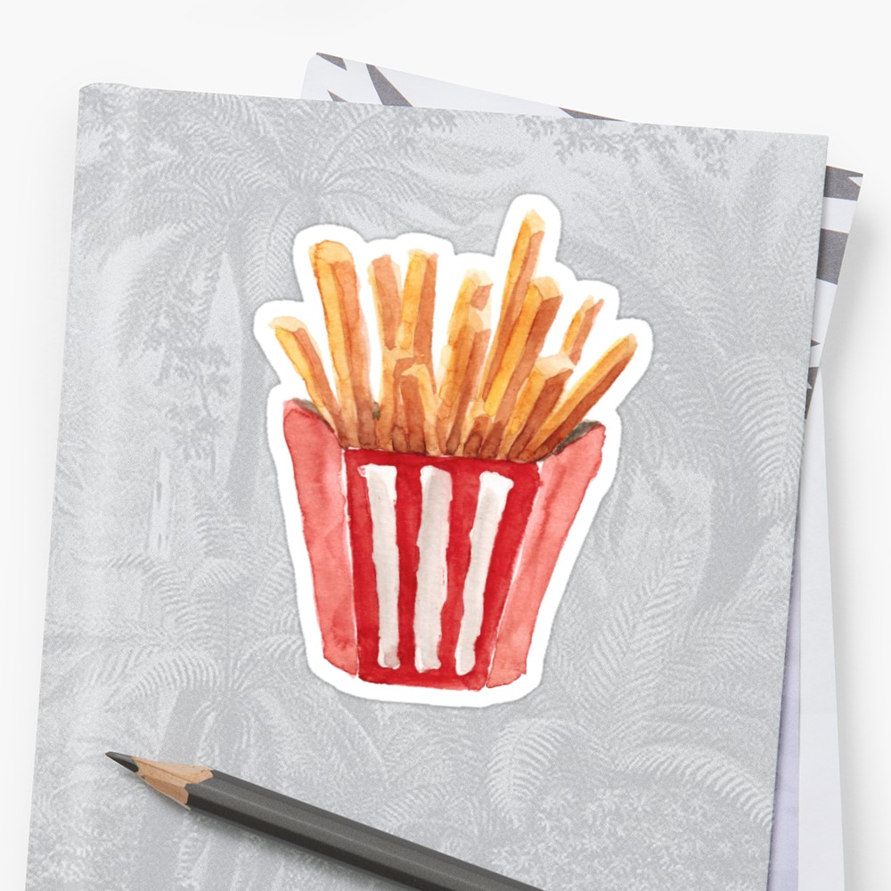 1000x1000 Watercolor French Fries In A Box Stickers By Fuzzylogickate - French Fries Watercolor