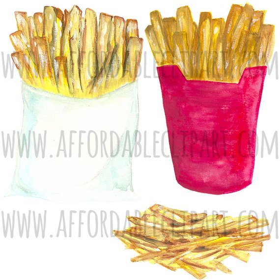 570x570 French Fries Clipart Watercolor Clipart Digital Clipart Diy Etsy - French Fries Watercolor