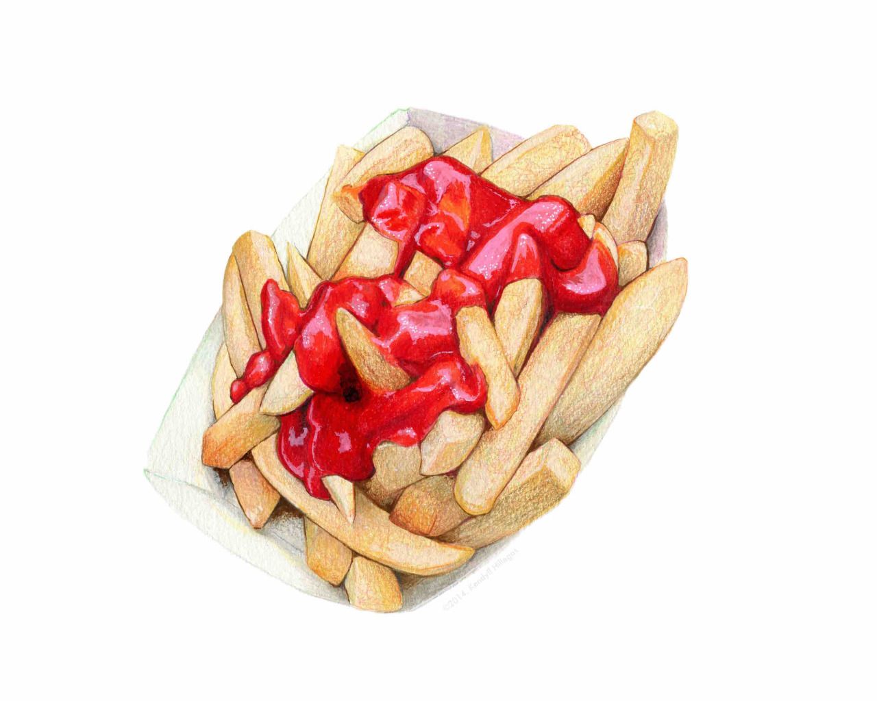 1280x1024 Kendyllhillegasfrench Fries And Ketchup, 2014 By Kendyll - French Fries Watercolor
