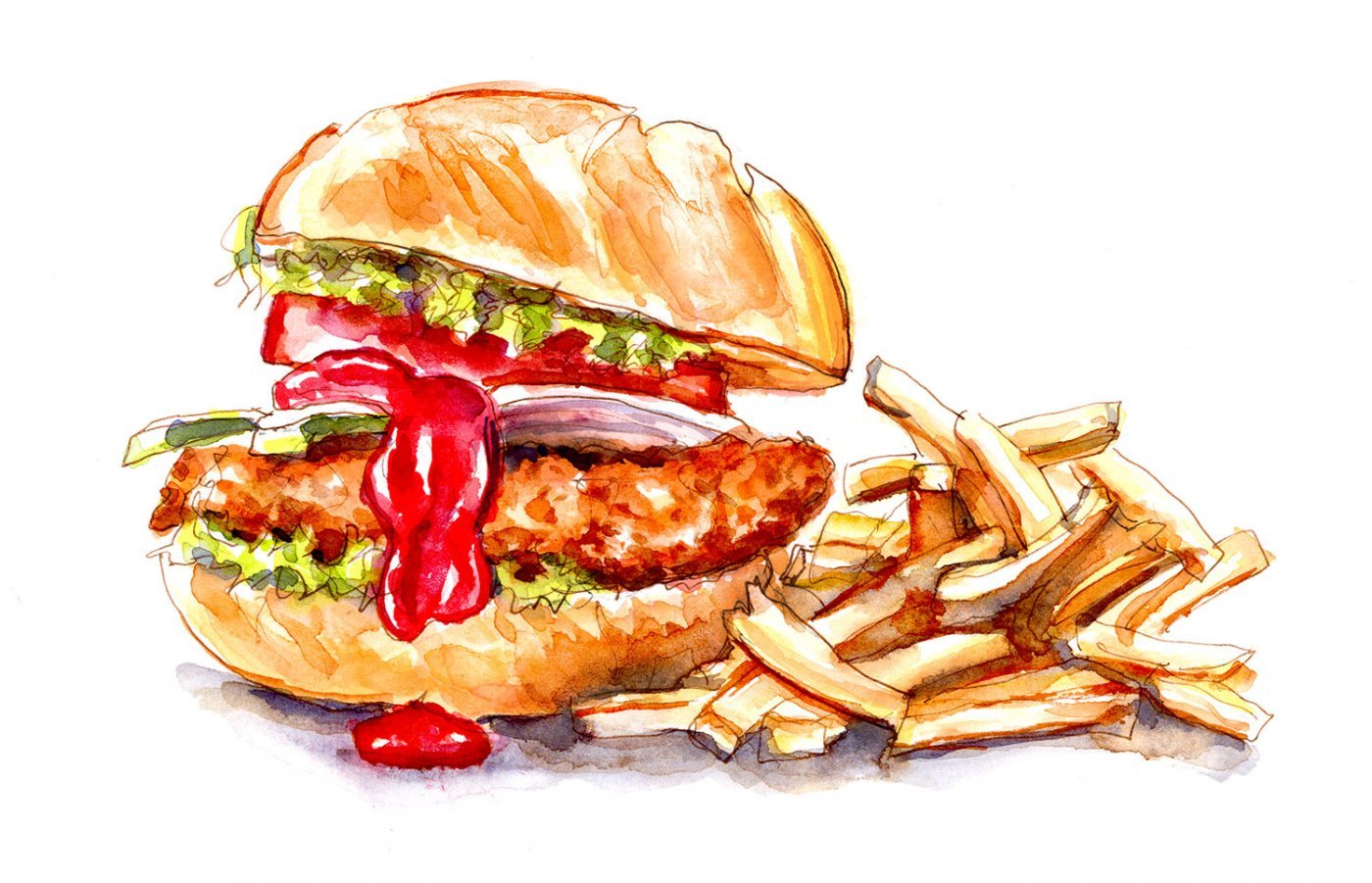 1400x901 French Fries Archives ~ - French Fries Watercolor