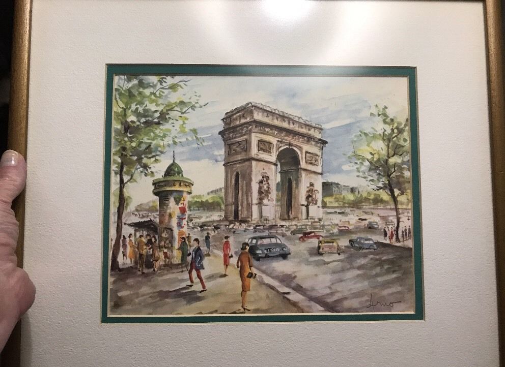992x722 Vintage 1960s Watercolor French Painting Signed Arno Paris Mid - French Watercolor