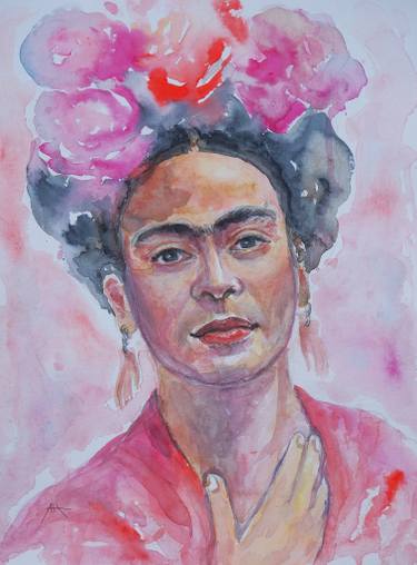 375x508 Frida Kahlo Original Watercolor Painting By Anna Marinova - Frida Kahlo Watercolor