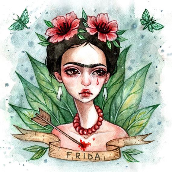 570x570 Frida Kahlo Original Watercolor Illustration Etsy - Frida Kahlo Watercolor