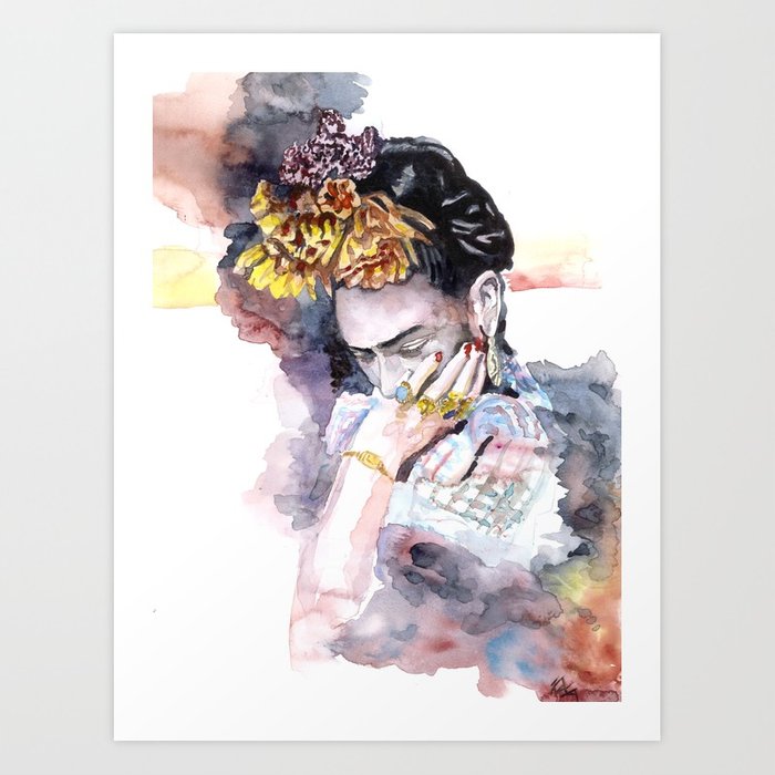 700x700 Frida Kahlo Watercolor Portrait Art Print By Baconfactory Society6 - Frida Kahlo Watercolor