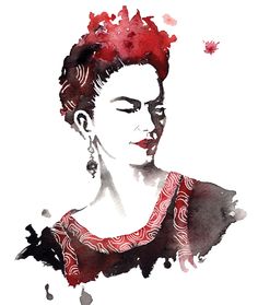 236x279 Frida Kahlo Art Print, Hand Colorized With Watercolors, Spirograph - Frida Watercolor