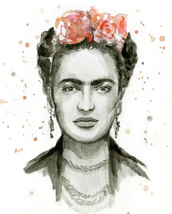 600x749 Frida Kahlo Portrait Poster By Olga Shvartsur - Frida Watercolor