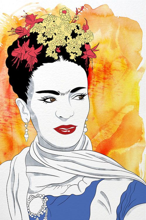 500x750 Frida Watercolor Color Pop Canvas Artwork By 5by5collective - Frida Watercolor